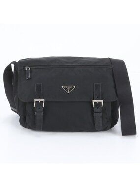 Prada Tessuto Nylon Triangle Logo Leather Shoulder Bag